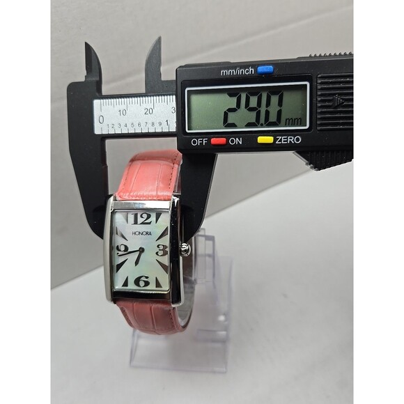 Honora Tank Swiss Mother of Pearl Watch Pink Leather Quartz New Battery Womens - Picture 5 of 12